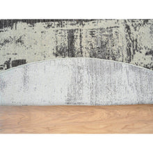Load image into Gallery viewer, 10&#39;x10&#39; Charcoal Black, Tone On Tone, Modern Design, Jacquard Hand Loomed, Wool And Plant Based Silk, Oriental Round Rug FWR382494