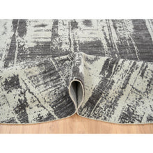 Load image into Gallery viewer, 10&#39;x10&#39; Charcoal Black, Tone On Tone, Modern Design, Jacquard Hand Loomed, Wool And Plant Based Silk, Oriental Round Rug FWR382494