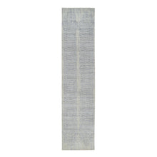 Load image into Gallery viewer, 2&#39;6&quot;x12&#39; Gray, Tone On Tone Transitional Erased Design, Jacquard Hand Loomed, Wool And Plant Based Silk, Oriental, Runner Rug FWR382524