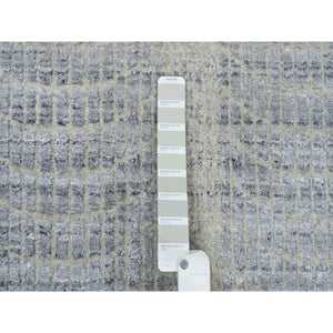 2'6"x12' Gray, Tone On Tone Transitional Erased Design, Jacquard Hand Loomed, Wool And Plant Based Silk, Oriental, Runner Rug FWR382524
