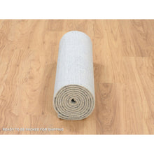 Load image into Gallery viewer, 2&#39;6&quot;x12&#39; Gray, Tone On Tone Transitional Erased Design, Jacquard Hand Loomed, Wool And Plant Based Silk, Oriental Runner Rug FWR382530