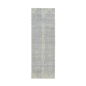 2'6"x8' Gray, Tone On Tone Transitional Erased Design, Jacquard Hand Loomed, Wool And Plant Based Silk, Oriental, Runner Rug FWR382572