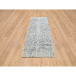 2'6"x8' Gray, Tone On Tone Transitional Erased Design, Jacquard Hand Loomed, Wool And Plant Based Silk, Oriental, Runner Rug FWR382572