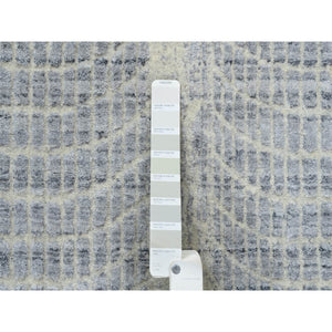 2'6"x8' Gray, Tone On Tone Transitional Erased Design, Jacquard Hand Loomed, Wool And Plant Based Silk, Oriental, Runner Rug FWR382572
