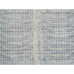 2'6"x8' Gray, Tone On Tone Transitional Erased Design, Jacquard Hand Loomed, Wool And Plant Based Silk, Oriental, Runner Rug FWR382572