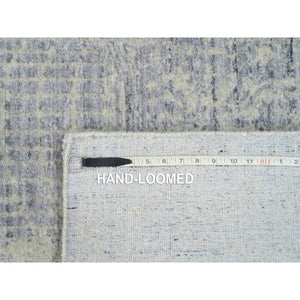 2'6"x8' Gray, Tone On Tone Transitional Erased Design, Jacquard Hand Loomed, Wool And Plant Based Silk, Oriental, Runner Rug FWR382572