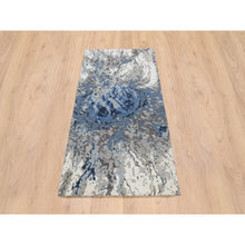Load image into Gallery viewer, 2&#39;6&quot;x6&#39;2&quot; Denim Blue, Abstract Design, Hi-low Pile, Wool And Art Silk, Hand Knotted, Oriental, Runner Rug FWR382578