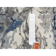 Load image into Gallery viewer, 2&#39;6&quot;x6&#39;2&quot; Denim Blue, Abstract Design, Hi-low Pile, Wool And Art Silk, Hand Knotted, Oriental, Runner Rug FWR382578