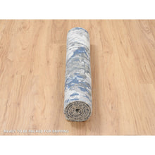 Load image into Gallery viewer, 2&#39;6&quot;x6&#39;2&quot; Denim Blue, Abstract Design, Hi-low Pile, Wool And Art Silk, Hand Knotted, Oriental, Runner Rug FWR382578