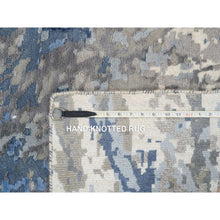 Load image into Gallery viewer, 2&#39;6&quot;x6&#39;2&quot; Denim Blue, Abstract Design, Hi-low Pile, Wool And Art Silk, Hand Knotted, Oriental, Runner Rug FWR382578