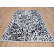 Load image into Gallery viewer, 8&#39;x10&#39; Charcoal Black, Erased Serapi Heriz Design, Jacquard Hand Loomed, Wool and Plant Based Silk, Oriental Rug FWR382722