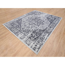 Load image into Gallery viewer, 8&#39;x10&#39; Charcoal Black, Erased Serapi Heriz Design, Jacquard Hand Loomed, Wool And Plant Based Silk, Oriental Rug FWR382722