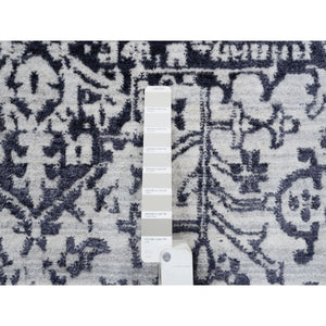 8'x10' Charcoal Black, Erased Serapi Heriz Design, Jacquard Hand Loomed, Wool and Plant Based Silk, Oriental Rug FWR382722