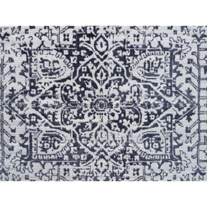 8'x10' Charcoal Black, Erased Serapi Heriz Design, Jacquard Hand Loomed, Wool and Plant Based Silk, Oriental Rug FWR382722