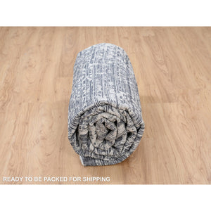 8'x10' Charcoal Black, Erased Serapi Heriz Design, Jacquard Hand Loomed, Wool and Plant Based Silk, Oriental Rug FWR382722