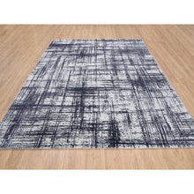Load image into Gallery viewer, 7&#39;10&quot;x10&#39; Charcoal Black, Hand Loomed, Modern Erased Lines Design, Wool and Plant Based Silk, Oriental Rug FWR382728