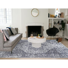 Load image into Gallery viewer, 9&#39;x11&#39;10&quot; Charcoal Black, Erased Serapi Heriz Design, Jacquard Hand Loomed, Wool and Plant Based Silk, Oriental Rug FWR382740