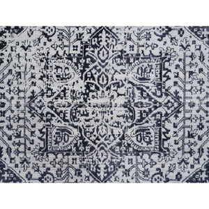9'x11'10" Charcoal Black, Erased Serapi Heriz Design, Jacquard Hand Loomed, Wool and Plant Based Silk, Oriental Rug FWR382740