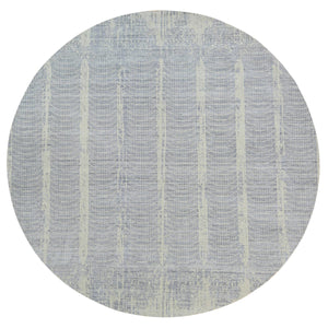 12'x12' Gray, Wool And Plant Based Silk, Tone On Tone Transitional Erased Design, Jacquard Hand Loomed, Oriental, Round Rug FWR382758