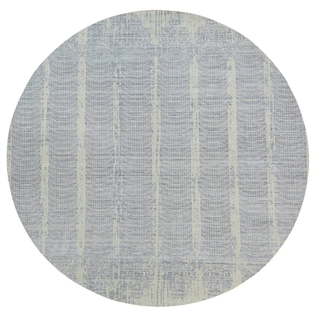 12'x12' Gray, Wool And Plant Based Silk, Tone On Tone Transitional Erased Design, Jacquard Hand Loomed, Oriental, Round Rug FWR382758