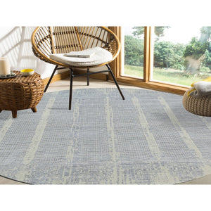 12'x12' Gray, Wool And Plant Based Silk, Tone On Tone Transitional Erased Design, Jacquard Hand Loomed, Oriental, Round Rug FWR382758