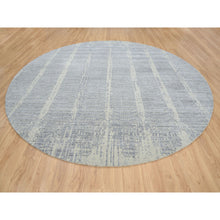 Load image into Gallery viewer, 12&#39;x12&#39; Gray, Wool And Plant Based Silk, Tone On Tone Transitional Erased Design, Jacquard Hand Loomed, Oriental, Round Rug FWR382758