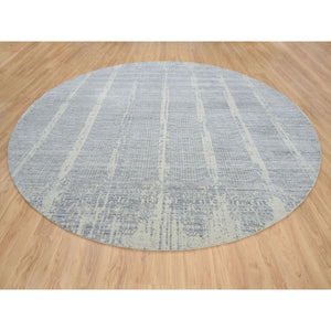 12'x12' Gray, Wool And Plant Based Silk, Tone On Tone Transitional Erased Design, Jacquard Hand Loomed, Oriental, Round Rug FWR382758