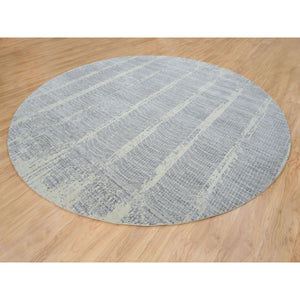 12'x12' Gray, Wool And Plant Based Silk, Tone On Tone Transitional Erased Design, Jacquard Hand Loomed, Oriental, Round Rug FWR382758