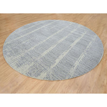 Load image into Gallery viewer, 12&#39;x12&#39; Gray, Wool And Plant Based Silk, Tone On Tone Transitional Erased Design, Jacquard Hand Loomed, Oriental, Round Rug FWR382758