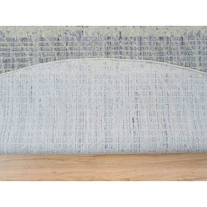 12'x12' Gray, Wool And Plant Based Silk, Tone On Tone Transitional Erased Design, Jacquard Hand Loomed, Oriental, Round Rug FWR382758