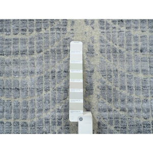 12'x12' Gray, Wool And Plant Based Silk, Tone On Tone Transitional Erased Design, Jacquard Hand Loomed, Oriental, Round Rug FWR382758