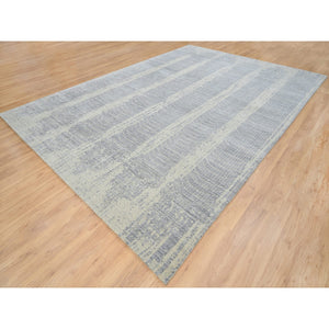 9'10"x14' Gray, Tone On Tone Transitional Erased Design, Jacquard Hand Loomed, Wool And Plant Based Silk, Oriental Rug FWR382764