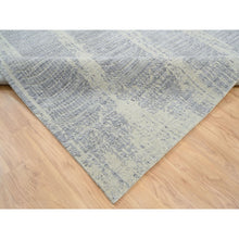 Load image into Gallery viewer, 9&#39;10&quot;x14&#39; Gray, Tone On Tone Transitional Erased Design, Jacquard Hand Loomed, Wool And Plant Based Silk, Oriental Rug FWR382764