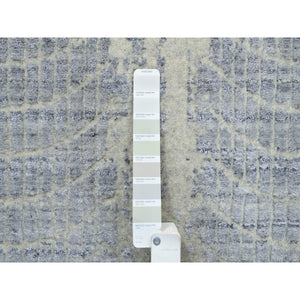 9'10"x14' Gray, Tone On Tone Transitional Erased Design, Jacquard Hand Loomed, Wool And Plant Based Silk, Oriental Rug FWR382764