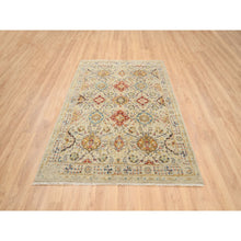 Load image into Gallery viewer, 5&#39;2&quot;x7&#39; Beige, Hand Knotted, The Sunset Rosettes With Soft Colors, Wool And Pure Silk, Oriental Rug FWR382776