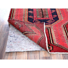 Load image into Gallery viewer, 2&#39;7&quot;x8&#39;8&quot; Scarlet Red, Vintage Persian Hamadan with Geometric Pattern, Small Bird Figurines, Shaved Down, Zero Pile, Sides and Ends Professionally Secured, Hand Knotted, Pure Wool, Runner, Oriental Rug Sh637 FWR3822