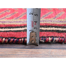 Load image into Gallery viewer, 2&#39;7&quot;x8&#39;8&quot; Scarlet Red, Vintage Persian Hamadan with Geometric Pattern, Small Bird Figurines, Shaved Down, Zero Pile, Sides and Ends Professionally Secured, Hand Knotted, Pure Wool, Runner, Oriental Rug Sh637 FWR3822