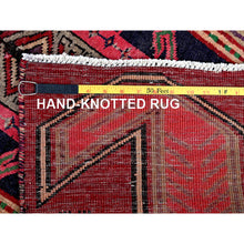 Load image into Gallery viewer, 2&#39;7&quot;x8&#39;8&quot; Scarlet Red, Vintage Persian Hamadan with Geometric Pattern, Small Bird Figurines, Shaved Down, Zero Pile, Sides and Ends Professionally Secured, Hand Knotted, Pure Wool, Runner, Oriental Rug Sh637 FWR3822