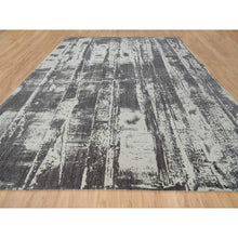 Load image into Gallery viewer, 12&#39;x15&#39; Charcoal Black, Tone On Tone, Modern Design, Jacquard Hand Loomed, Wool and Plant Based Silk, Oriental, Oversized, Rug FWR382818