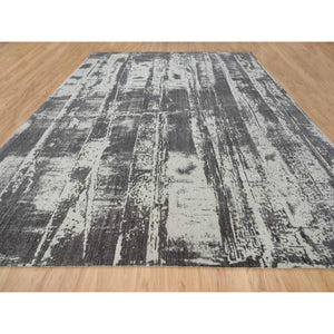 12'x15' Charcoal Black, Tone On Tone, Modern Design, Jacquard Hand Loomed, Wool and Plant Based Silk, Oriental, Oversized, Rug FWR382818