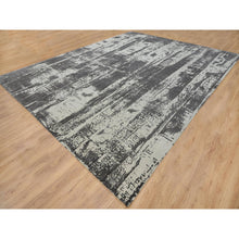 Load image into Gallery viewer, 12&#39;x15&#39; Charcoal Black, Tone On Tone, Modern Design, Jacquard Hand Loomed, Wool And Plant Based Silk, Oriental, Oversized, Rug FWR382818
