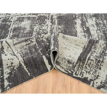 Load image into Gallery viewer, 12&#39;x15&#39; Charcoal Black, Tone On Tone, Modern Design, Jacquard Hand Loomed, Wool and Plant Based Silk, Oriental, Oversized, Rug FWR382818