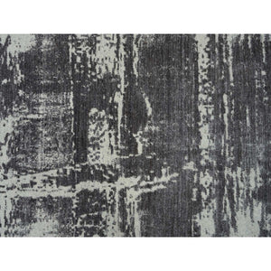 12'x15' Charcoal Black, Tone On Tone, Modern Design, Jacquard Hand Loomed, Wool and Plant Based Silk, Oriental, Oversized, Rug FWR382818