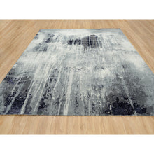 Load image into Gallery viewer, 10&#39;x10&#39; Black With Touches Of Ivory, Abstract Design, Wool And Silk, Hand Knotted, Oriental, Square, Rug FWR382848