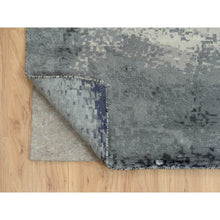 Load image into Gallery viewer, 10&#39;x10&#39; Black With Touches Of Ivory, Abstract Design, Wool And Silk, Hand Knotted, Oriental, Square, Rug FWR382848