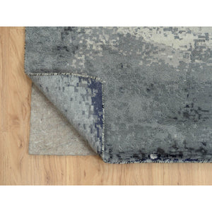 10'x10' Black With Touches Of Ivory, Abstract Design, Wool And Silk, Hand Knotted, Oriental, Square, Rug FWR382848
