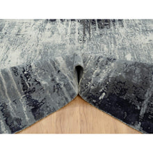 Load image into Gallery viewer, 10&#39;x10&#39; Black With Touches Of Ivory, Abstract Design, Wool And Silk, Hand Knotted, Oriental, Square, Rug FWR382848