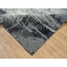 Load image into Gallery viewer, 10&#39;x10&#39; Black With Touches Of Ivory, Abstract Design, Wool And Silk, Hand Knotted, Oriental, Square, Rug FWR382848