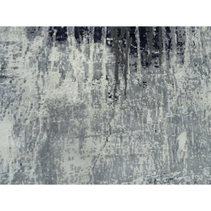 10'x10' Black With Touches Of Ivory, Abstract Design, Wool And Silk, Hand Knotted, Oriental, Square, Rug FWR382848