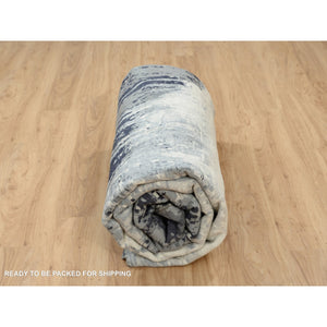 10'x10' Black With Touches Of Ivory, Abstract Design, Wool And Silk, Hand Knotted, Oriental, Square, Rug FWR382848